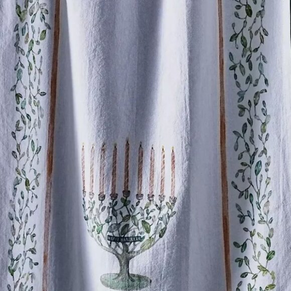 ANTHROPOLGIE Brand New! Menorah Dish Towel- Set of 2 Matching towels! - Picture 3 of 3